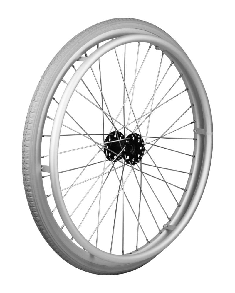 24" Heavy Duty Rad, schwarze ø12 mm Nabe, 1 3/8" PU Decke, Aluminium Greifring silber