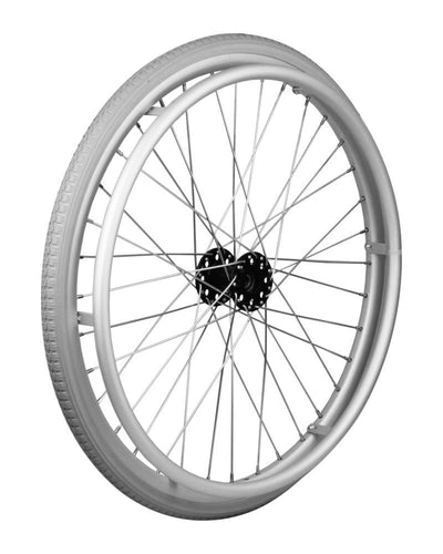 24" Heavy Duty Rad, schwarze ø12 mm Nabe, 1 3/8" PU Decke, Aluminium Greifring silber