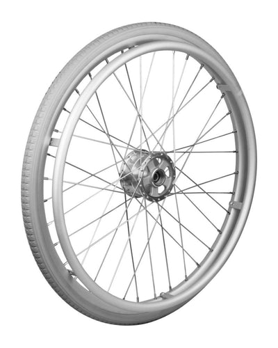 24" Heavy Duty Rad mit Trommelbremse, ø12 mm Nabe, 1 3/8" PU Decke, Aluminium Greifring silber