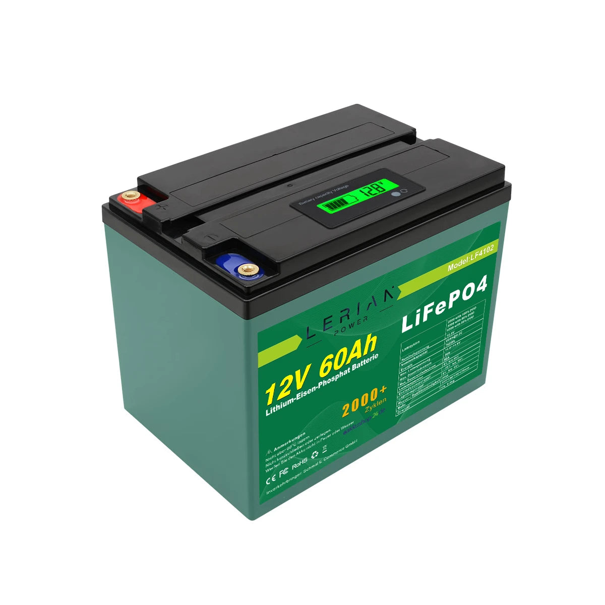 LiFePO4 Akku 12V 60Ah 60A Lithium Eisen Phosphat Batterie für Solar Camping Boot