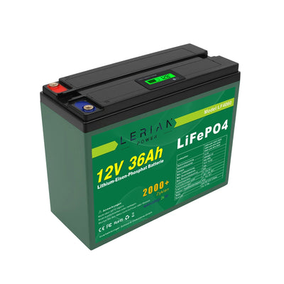 LiFePO4 Akku 12V 36Ah 30A Lithium Eisen Phosphat Batterie für Camping Boot Solar Caravan Wohnwagen