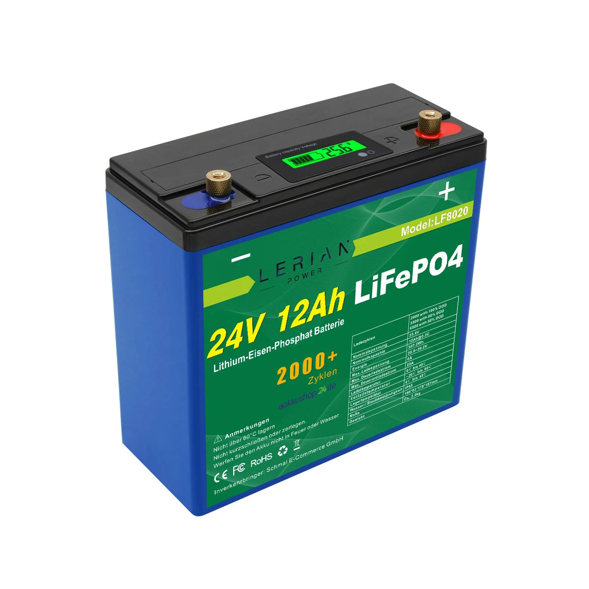 LiFePO4 Akku 24V 12Ah Lithium Eisen Phosphat Batterie für Camping Boot Solar Caravan